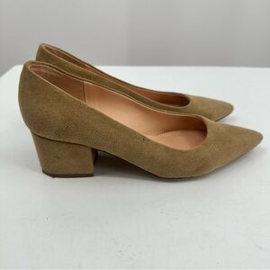 J Crew Mid Heel Pumps Camel Tan Suede Point Toe Womens 7.5